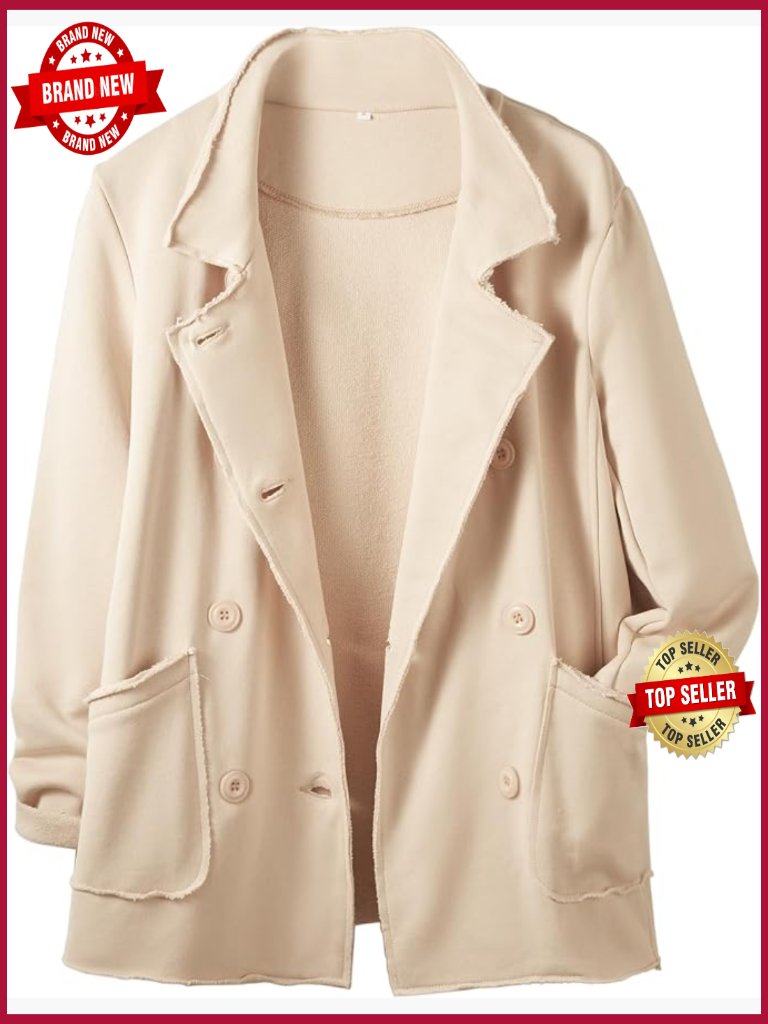 Double Breasted Peacoat Fleece Jacket Fall Winter Trench Coat Women
